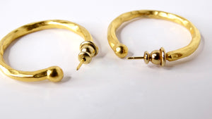 Vintage Skinny Hammered 18k Gold Plated Hoop Earrings