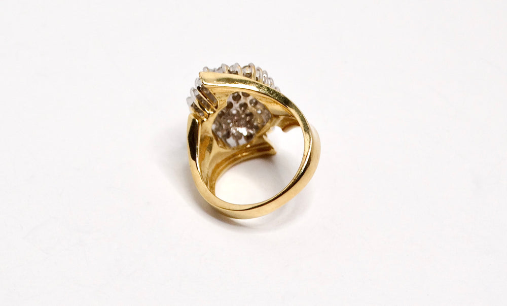 14k Natural Diamond Cocktail Cluster Ring Circa 1970s