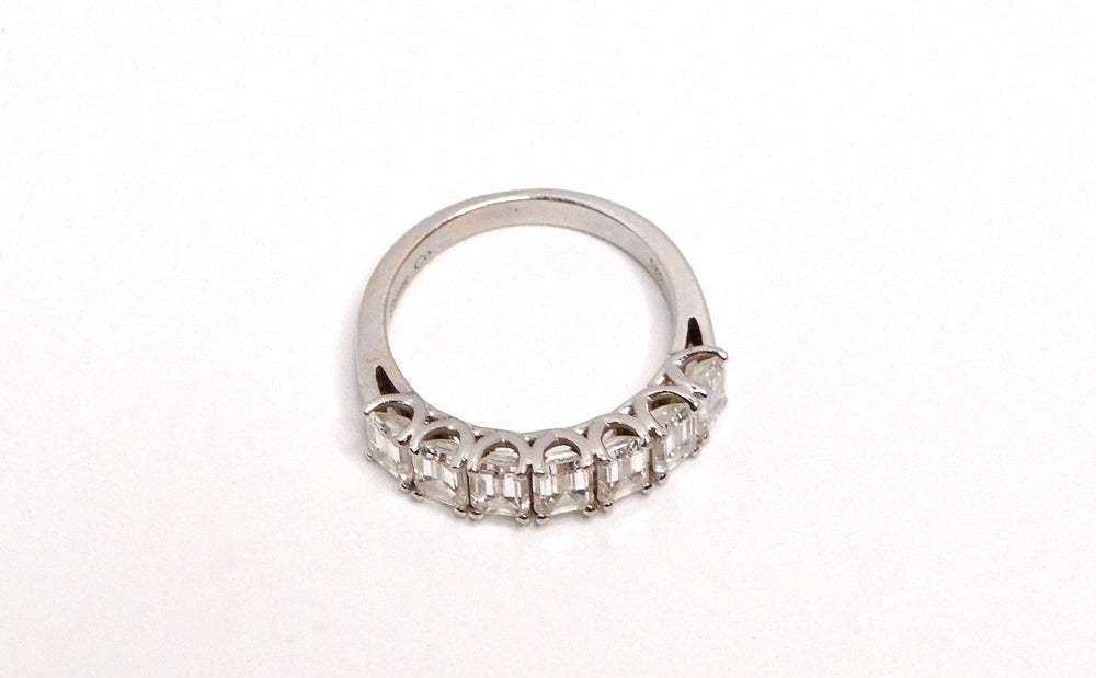 14k White Gold 7 VS Emerald Cut Diamonds Stackable Half Eternity Ring