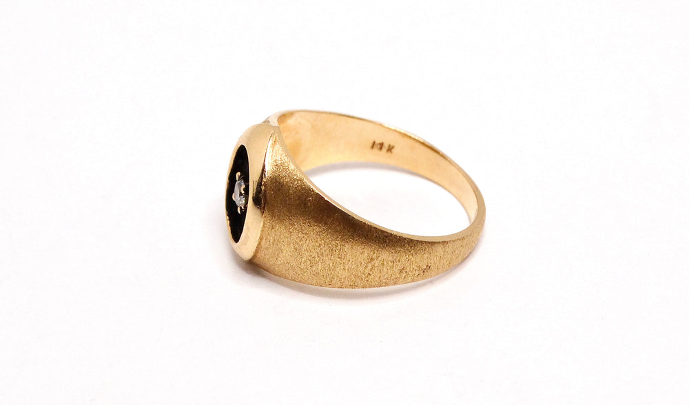 14k Yellow Gold European Cut Natural Diamond Cocktail Ring Circa 1950s