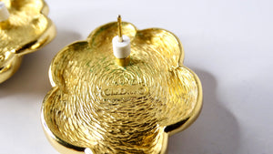 Vintage Christian Dior Cabochon Flower 18k Plated Gold Stud Earrings