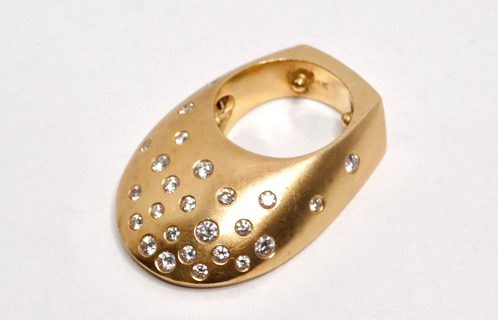 14k Gold and 25 Diamond Gauthier Jewelry Dome Ring Circa 1980s