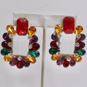 1980s Multicolor Rhinestone Clip On Earrings