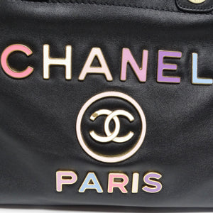 Chanel Calfskin Medium Deauville Tote Black Multicolor