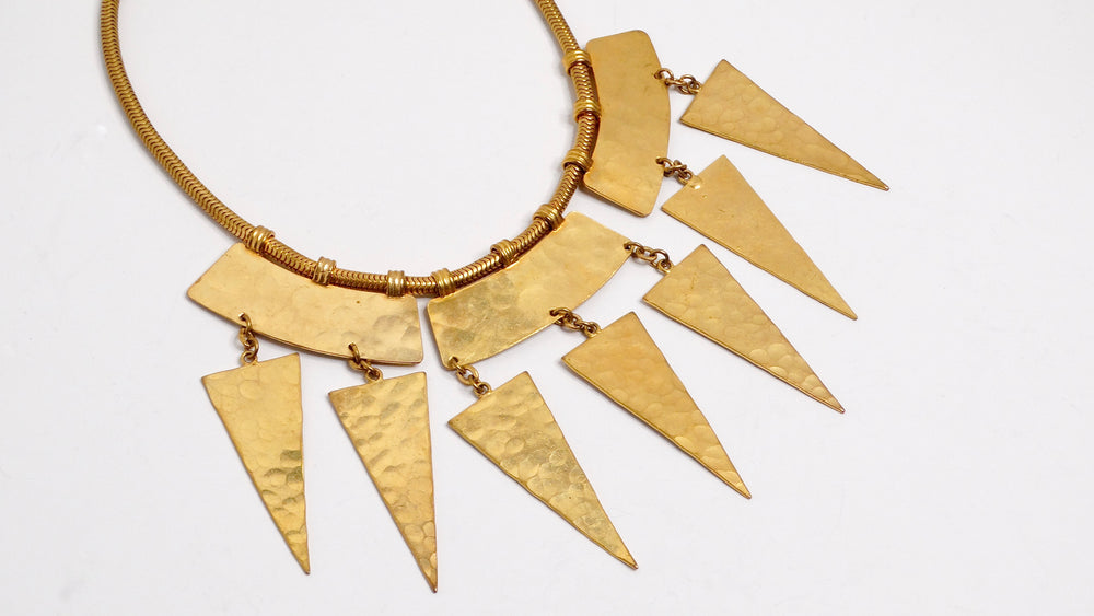 Yves Saint Laurent Vintage Hammered Gold Geometric Statement Necklace Circa 1980s