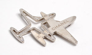 Chanel Double Airplane Crystal Silver-Tone Brooch Circa 2016