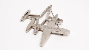 Chanel Double Airplane Crystal Silver-Tone Brooch Circa 2016