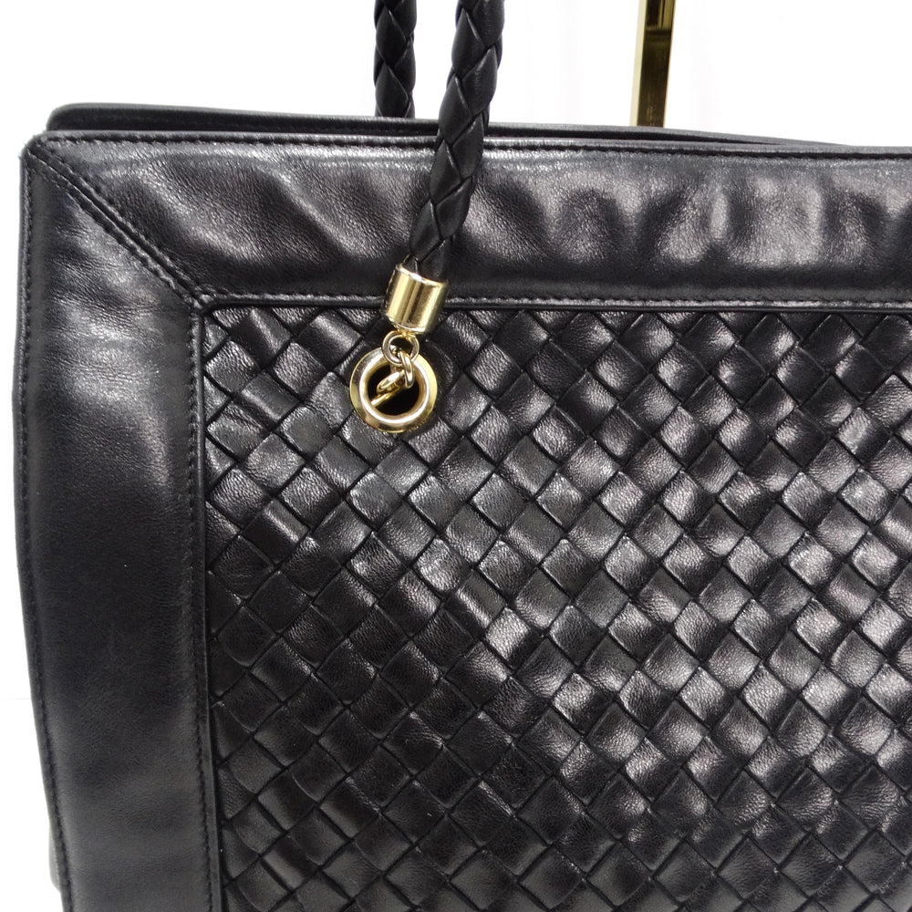 Bottega Veneta 1980s Black Leather Woven Handbag