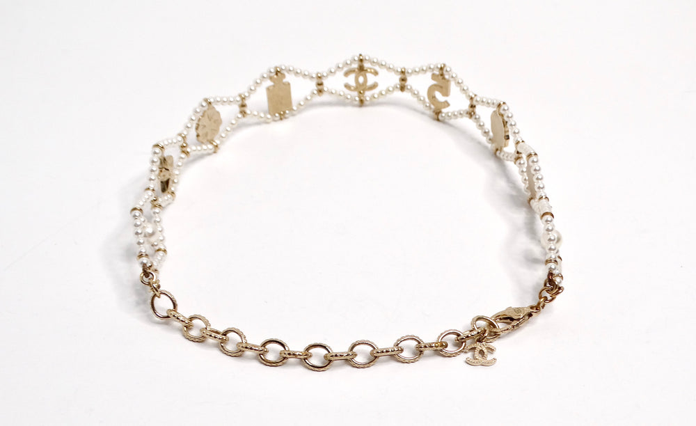 Chanel Pearl Choker Necklace With Iconic Chanel Motifs