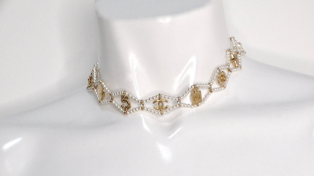 Chanel Pearl Choker Necklace With Iconic Chanel Motifs