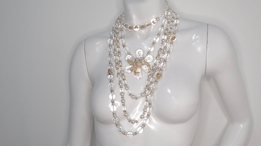 Chanel 5 Layered Pearl Beaded Flower Motif Necklace