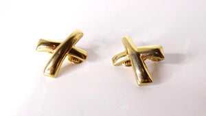 Vintage Tiffany Inspired Monet Crossed Band 14k Gold Plated Earrings