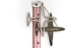 Chanel Double Airplane Crystal Silver-Tone Brooch Circa 2016