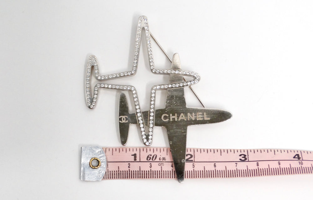 Chanel Double Airplane Crystal Silver-Tone Brooch Circa 2016