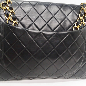Chanel Classic Maxi Double Flap Quilted Patent Leather Shoulder Bag Black