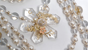 Chanel 5 Layered Pearl Beaded Flower Motif Necklace