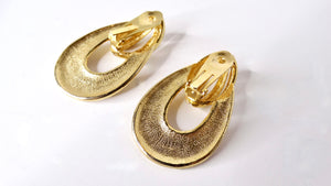 1980s French Detailed 14k Yellow Gold Plated Door Knocker Earrings