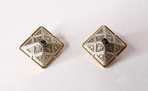 Vintage Spanish Damascene Black & 14k Gold Plated Pyramid Earrings