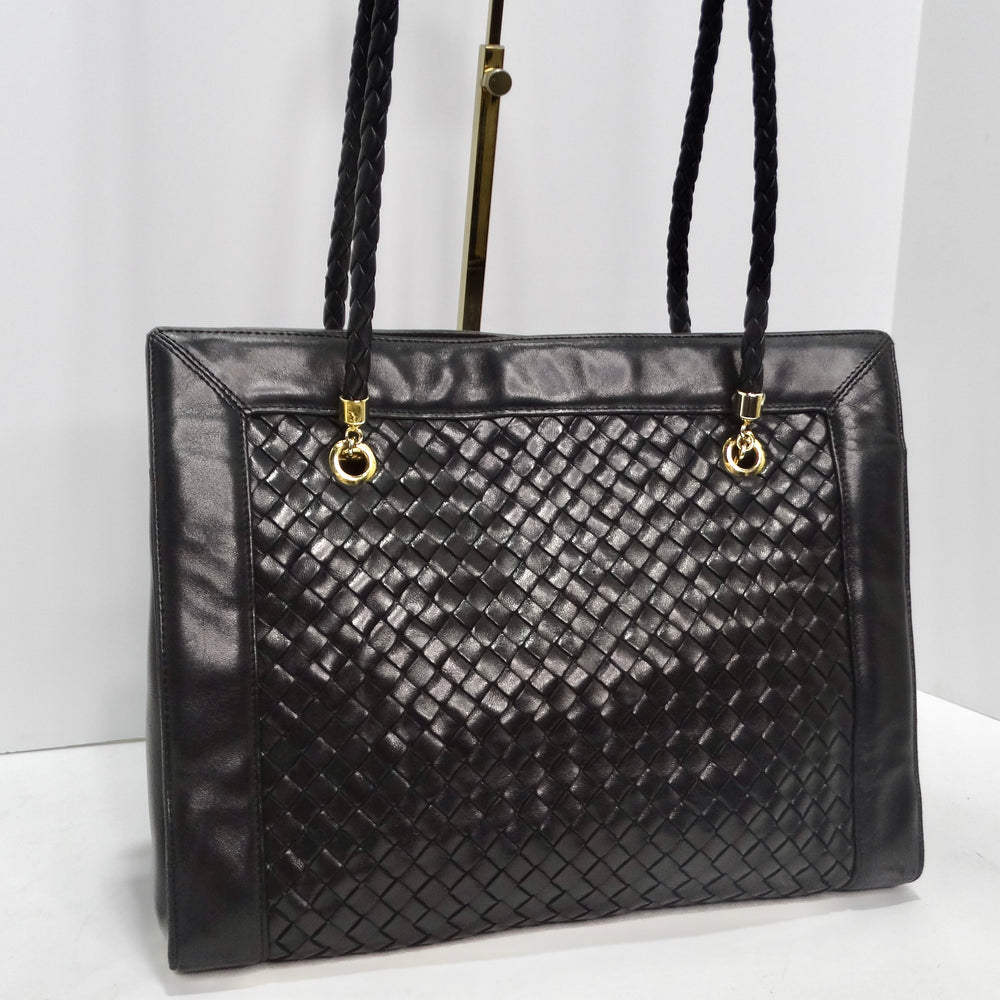 Bottega Veneta 1980s Black Leather Woven Handbag