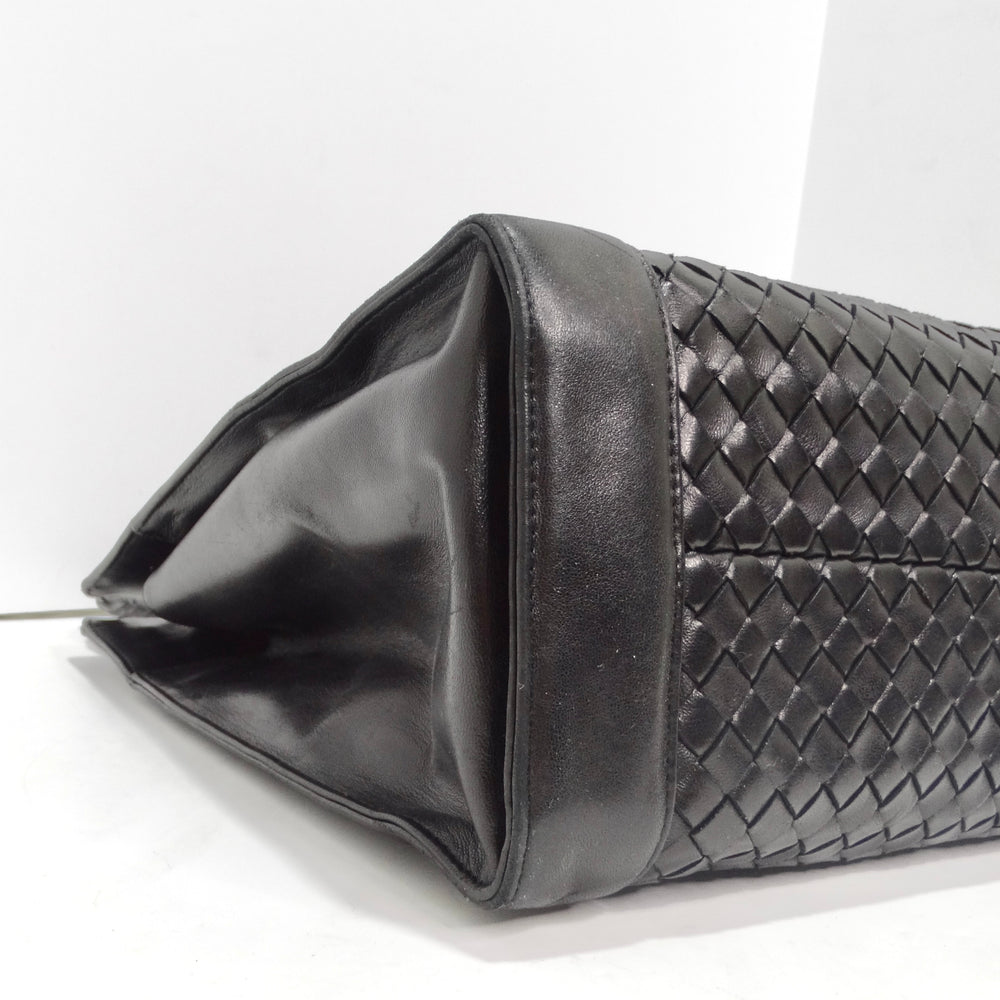 Bottega Veneta 1980s Black Leather Woven Handbag