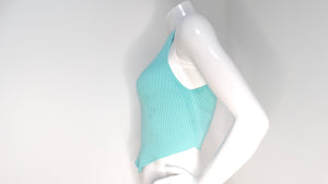 Courreges Ribbed Knit Pointed Hem Teal Tank Top