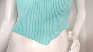 Courreges Ribbed Knit Pointed Hem Teal Tank Top