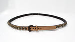 Ronald Pineau Skinny Light Brown Brass Studded Leather Belt
