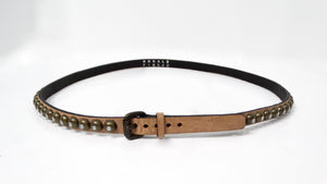 Ronald Pineau Skinny Light Brown Brass Studded Leather Belt