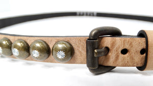 Ronald Pineau Skinny Light Brown Brass Studded Leather Belt