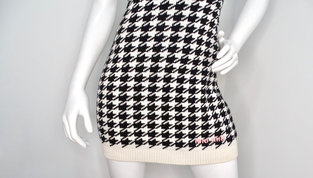 Miu Miu Cashmere Mini Houndstooth Sleeveless Dress