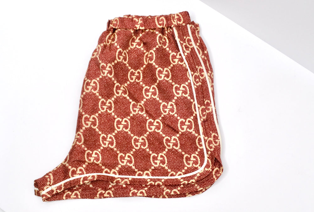 Gucci GG Supreme Silk Burgundy Track Shorts