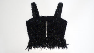 Balmain Cropped Black Tweed Bustier Crop Top