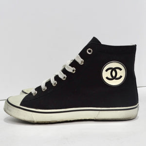Chanel 1980s CC Black High Top Sneakers