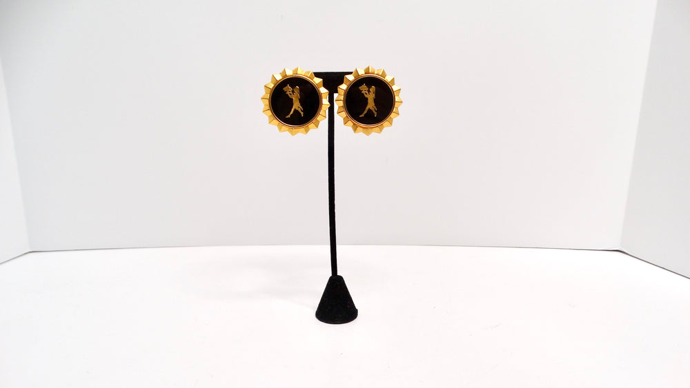 Karl Lagerfeld 1980s Gold Plated and Black Onyx Clip-On Earrings