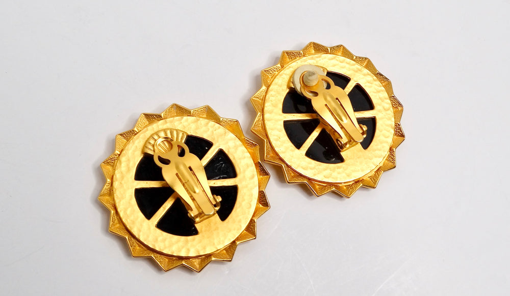 Karl Lagerfeld 1980s Gold Plated and Black Onyx Clip-On Earrings