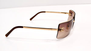 Chanel Y2K Rhinestone CC Rectangular Brown Ombre Sunglasses