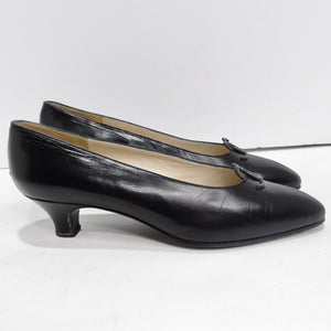 Chanel 1980s CC Black Leather Kitten Heels