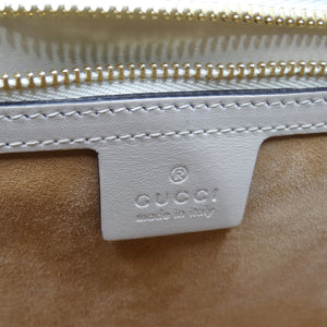 Gucci White Leather Medium Sylvie Embroidered Top Handle Bag