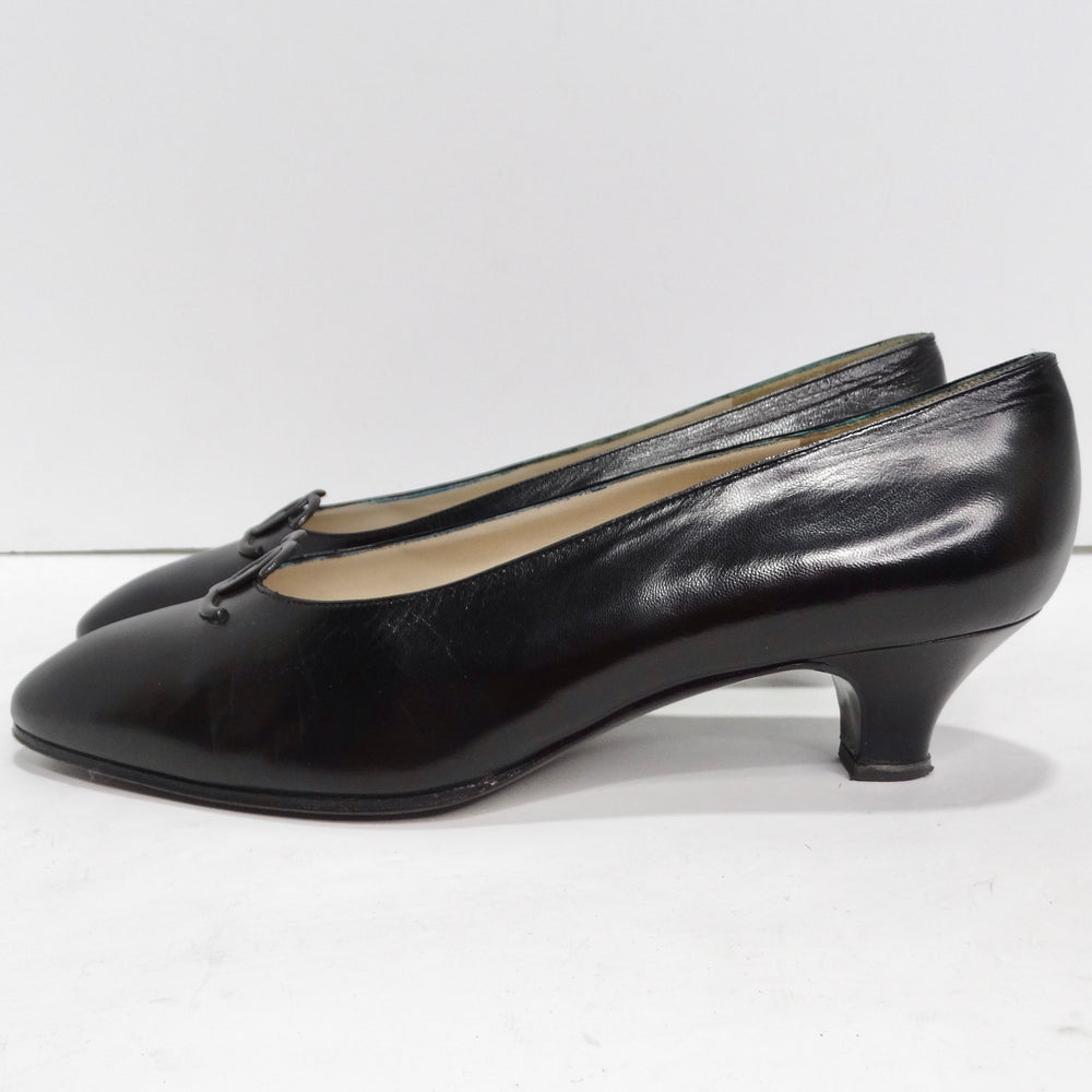 Chanel 1980s CC Black Leather Kitten Heels