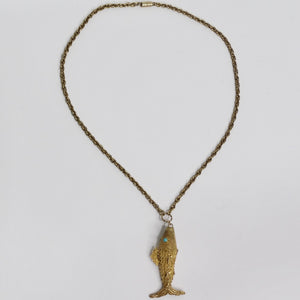 18K Gold Plated Silver Swimming Fish Necklace Circa 1970