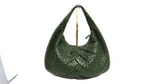 Bottega Veneta Circa 1990s Green Intrecciato Leather Woven Hobo Bag