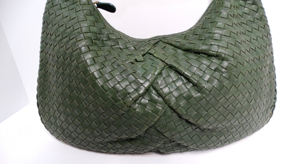 Bottega Veneta Circa 1990s Green Intrecciato Leather Woven Hobo Bag