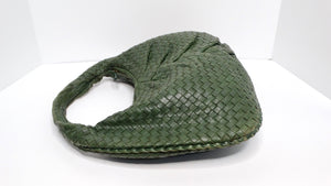 Bottega Veneta Circa 1990s Green Intrecciato Leather Woven Hobo Bag