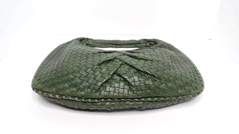 Bottega Veneta Circa 1990s Green Intrecciato Leather Woven Hobo Bag