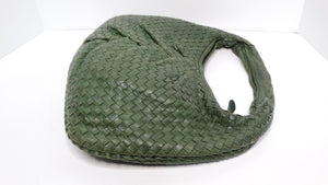 Bottega Veneta Circa 1990s Green Intrecciato Leather Woven Hobo Bag