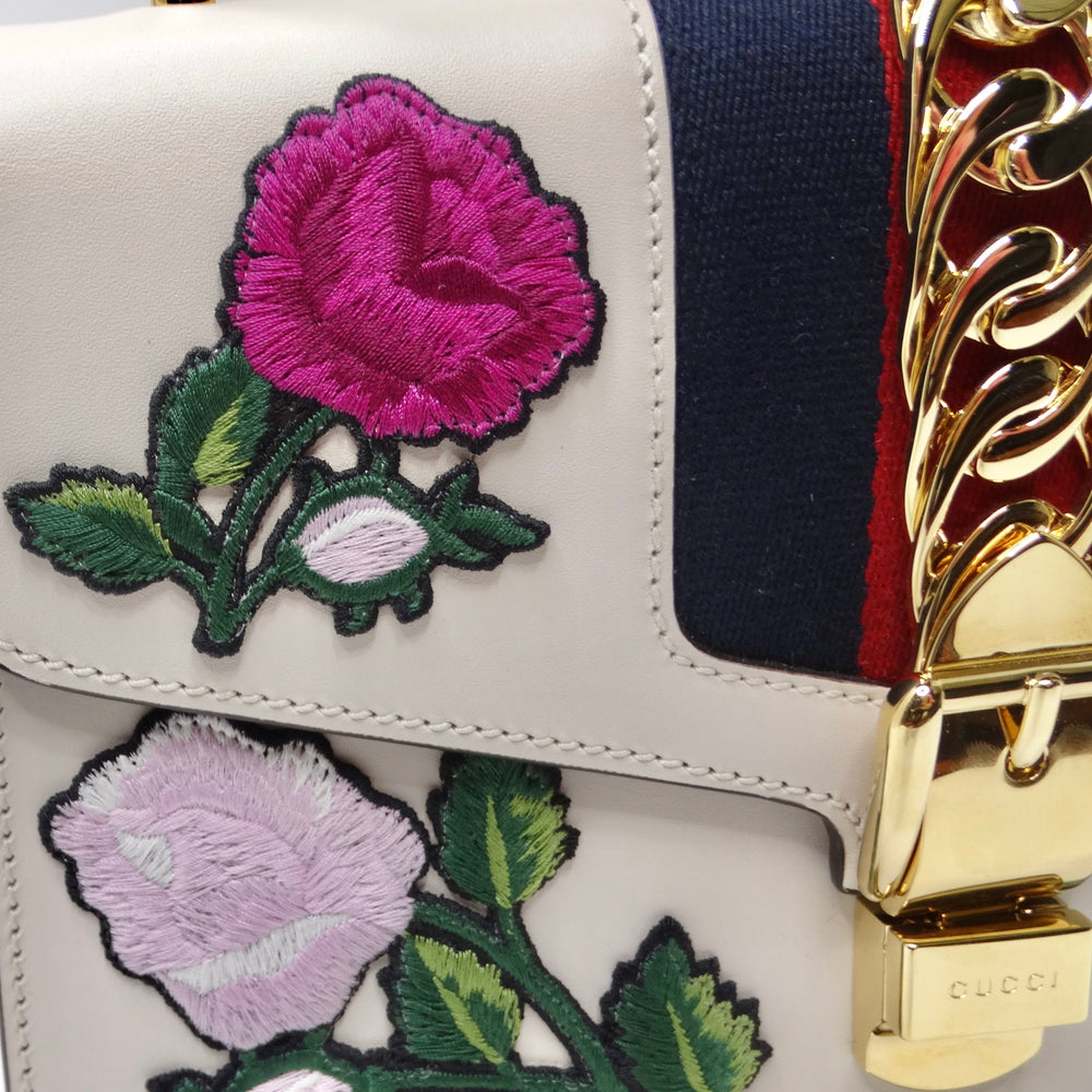 Gucci Sylvie Small Floral-Embroidered Shoulder Bag