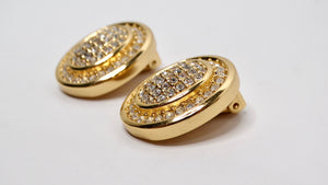 Vintage Christian Dior 14k Gold Plated Rhinestone Clip-On Earrings