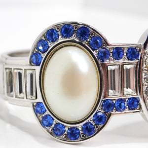 Yves Saint Laurent 1990s Faux Sapphire Pearl Clamper Bracelet