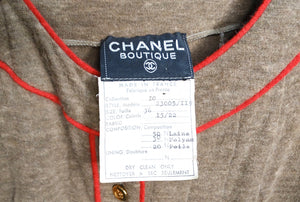 Chanel 1980s Brown Wool Button Up Pleated Long-Sleeve Dress