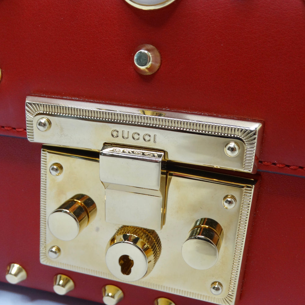 Gucci Red Calfskin Studded Small Padlock Shoulder Bag